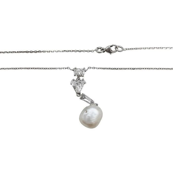 Collier Collier diamants et perle fine, or blanc. 58 Facettes 30725