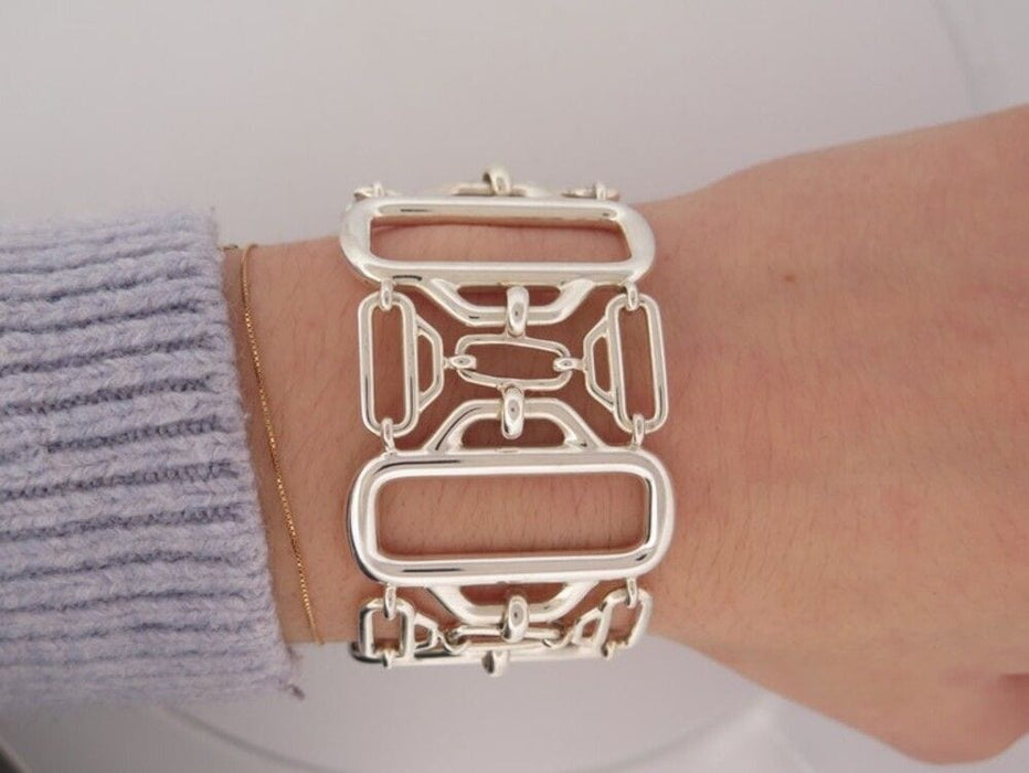 Bracelet bracelet HERMES abstract large 18 cm en argent massif 925 101gr 58 Facettes 256678