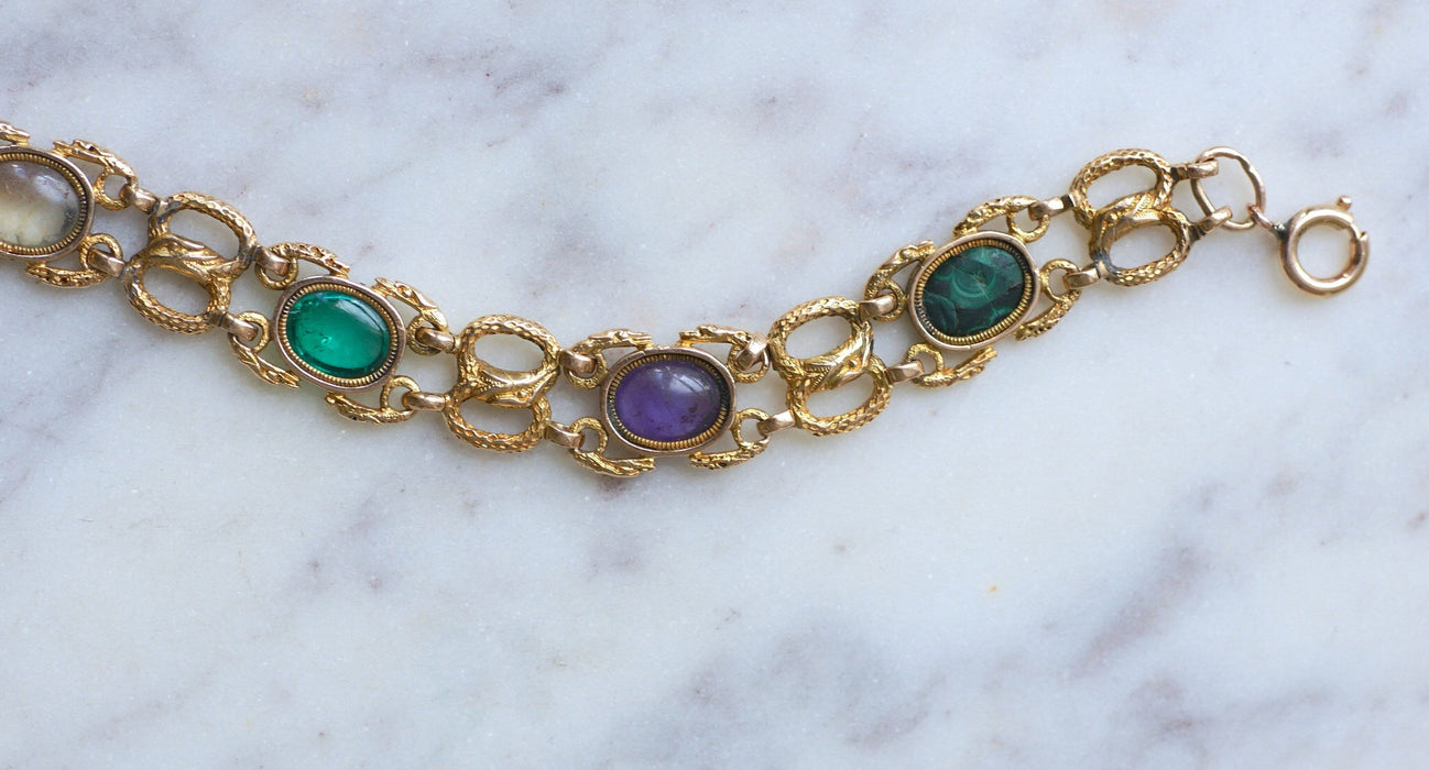 Bracelet Bracelet ancien acrostiche, malachite, améthyste, émeraude, turquoise 58 Facettes