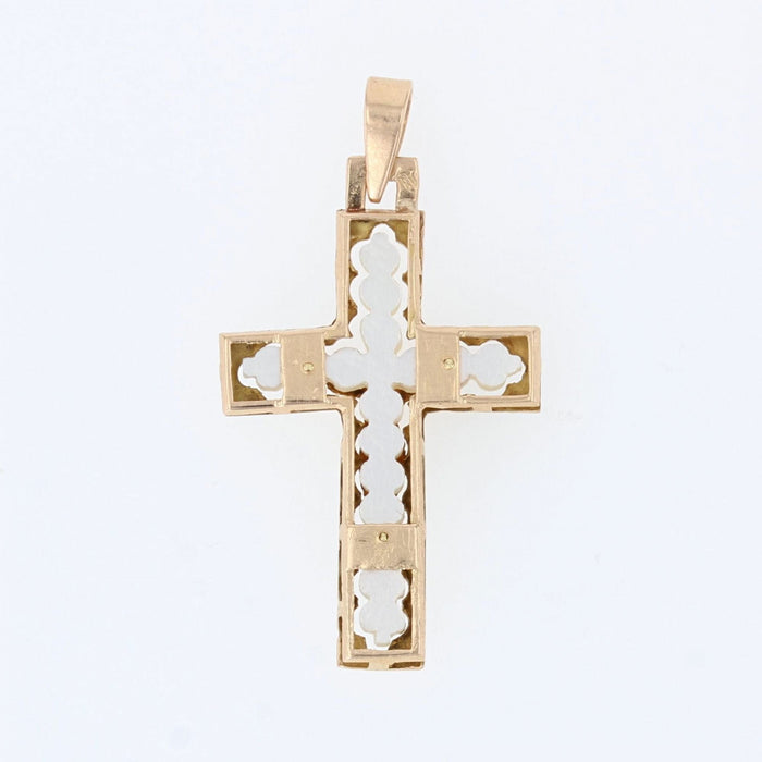 Pendentif Croix du Christ or jaune et nacre 58 Facettes 19-498C