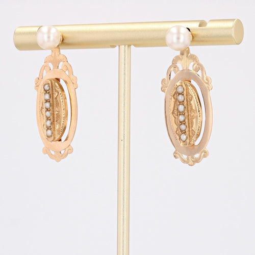 Boucles d'oreilles Boucles d'oreilles anciennes perles et ses pendants or rose perles fines 58 Facettes 16-334 14-249