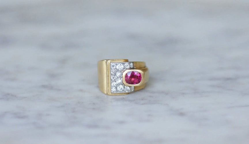 Bague 51 Bague Tank tourmaline rose et diamants 58 Facettes