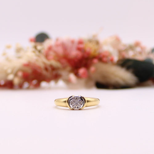 Bague Solitaire diamants en pavage sur or jaune et blanc 58 Facettes