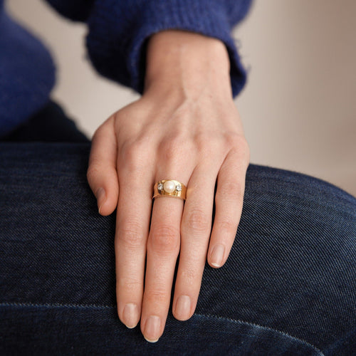 Bague 49 Bague Or jaune Perle Diamants 58 Facettes