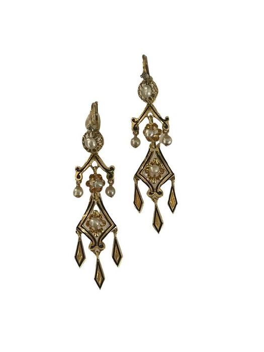 Boucles d'oreilles Pendants d'Oreilles En Or, émail Et Perles Fines 58 Facettes 949805