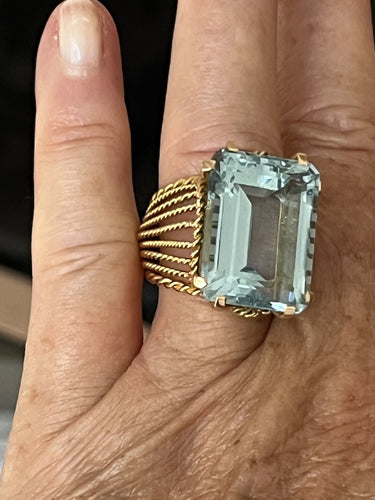 Bague 52 Bague Or Jaune Aigue-Marine 58 Facettes LOT 4432