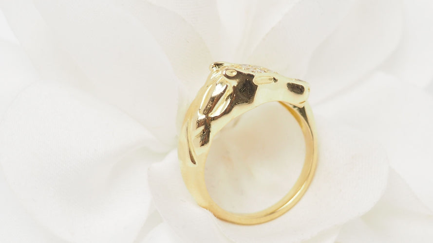 Bague 53 Bague Tête de cheval en or jaune et diamants 58 Facettes 32503