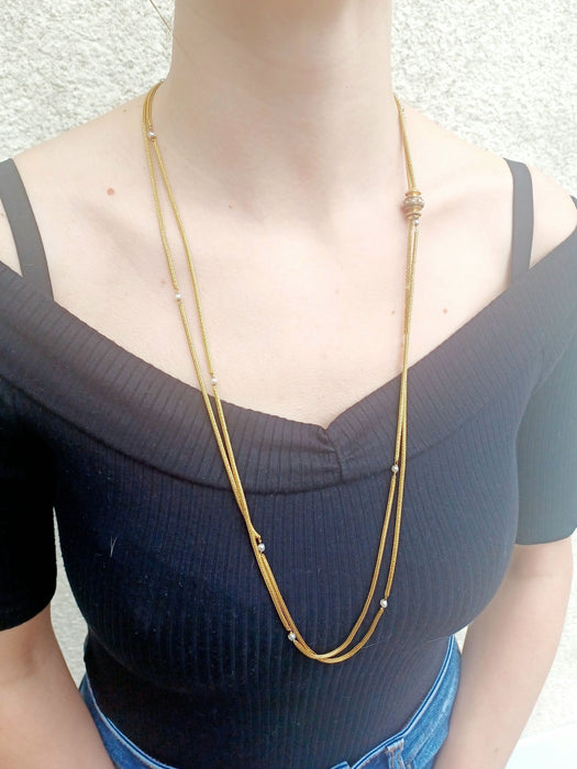 Collier Sautoir Or Et Perles 58 Facettes