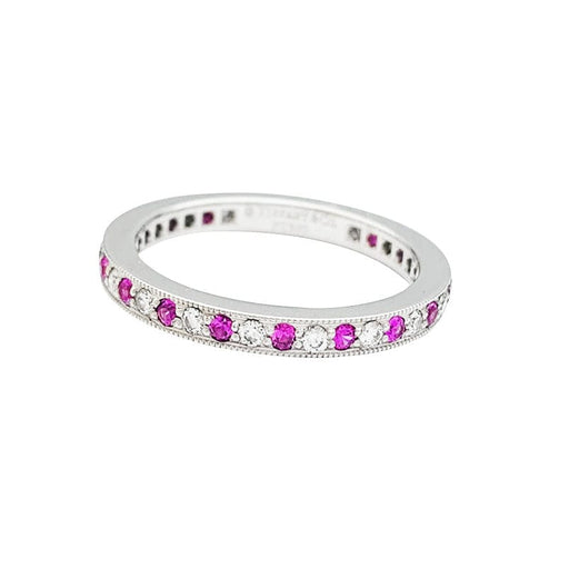 Bague Alliance Tiffany, " Tiffany Legacy", platine, diamants, saphirs roses. 58 Facettes 30775