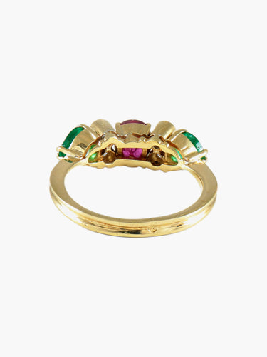 Bague Bague Rubis, Emeraude, diamants, Or jaune 58 Facettes 0