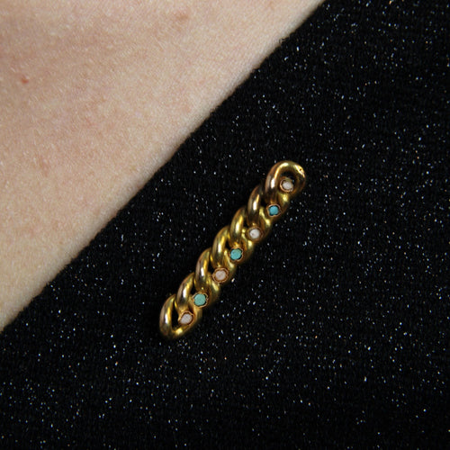 Broche Broche gourmette perles fines et verres turquoise 58 Facettes CVBR61