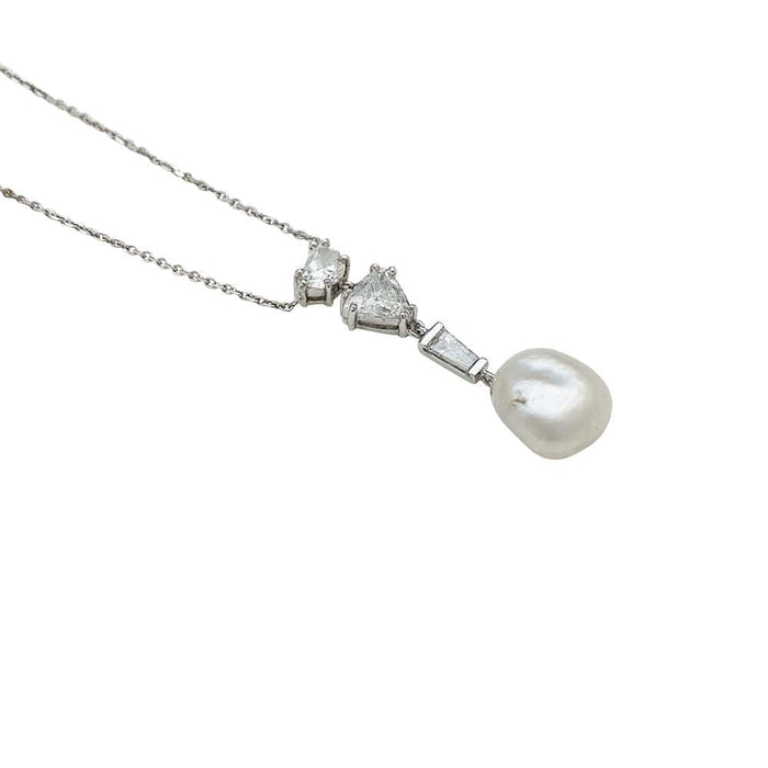 Collier Collier diamants et perle fine, or blanc. 58 Facettes 30725