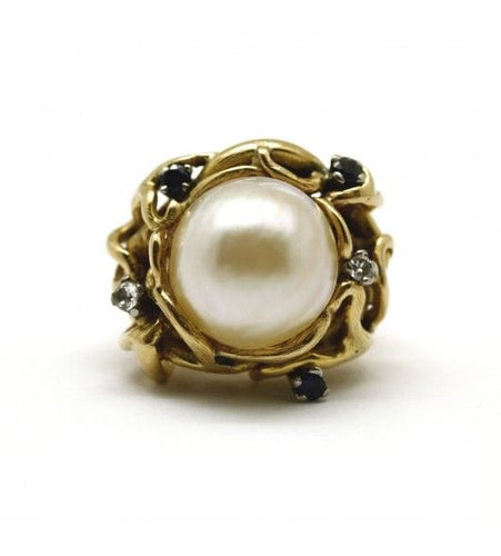 Bague 49 / Jaune / Or 750‰ Bague Perle Saphirs et Diamants 58 Facettes 230022SP