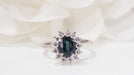 Ring 53.5 Daisy ring in white gold, sapphire and diamonds 58 Facettes F4949