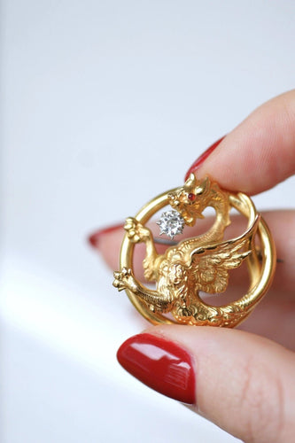 Broche Or jaune / Diamant / XIXe Siècle Broche Chimère or et diamant 58 Facettes