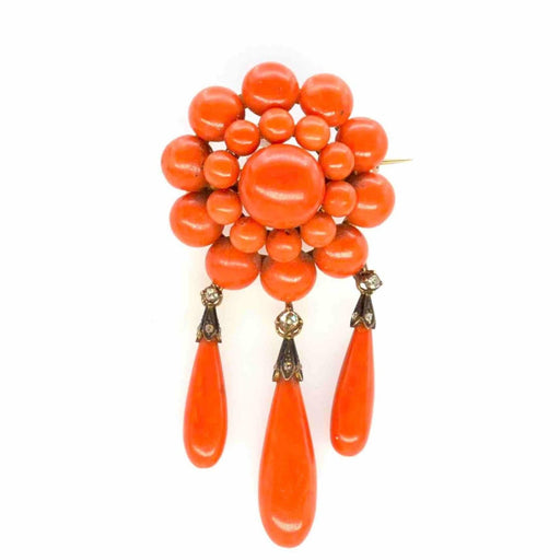Brooch Late 19th century coral and diamond brooch in 18k yellow gold 58 Facettes 24249
