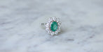 Bague 54 Bague marguerite Or blanc Emeraude Diamants 58 Facettes