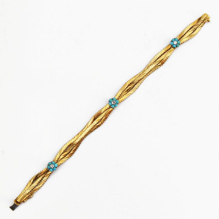 Bracelet Bracelet ancien or et fleurs de turquoises et diamants 58 Facettes 21-623