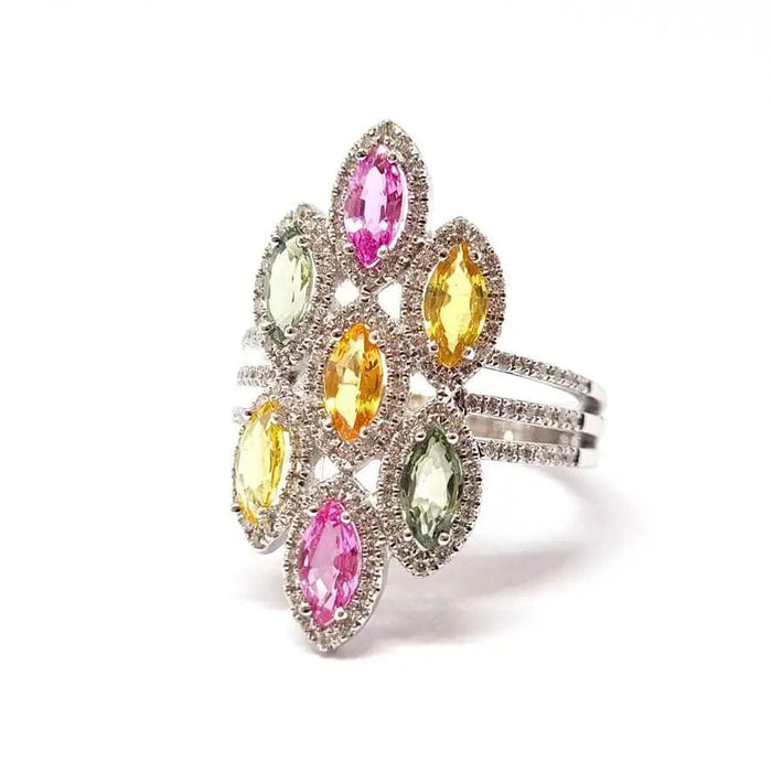 Bague Bague navettes saphirs multicolores diamants or blanc 58 Facettes