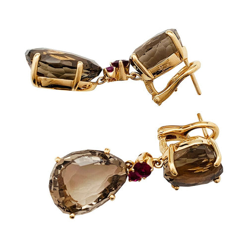 Boucles d'oreilles Boucles d'oreilles Pomellato "Bahia" or rose, quartz fumé et rubis. 58 Facettes 31034