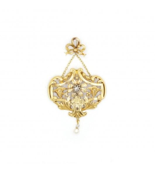 Pendentif Jaune / Or 750 Pendentif Diamant Et Perle 58 Facettes R220071