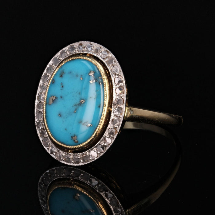 Bague 55 Bague ancienne diamants et turquoise 58 Facettes 23-143