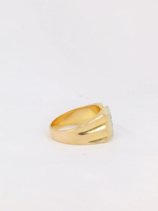 Bague 50 Chevalière Or jaune Plateau pavé de Diamants 58 Facettes J163