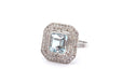 Ring 59 Platinum Ring Aquamarine double surround Diamonds 58 Facettes 25078