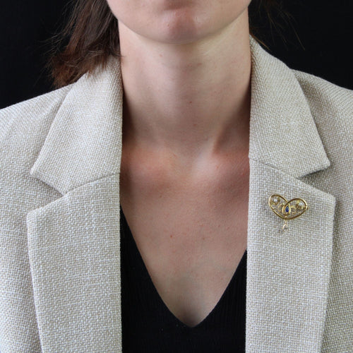 Broche Broche pendentif ancien or jaune pierre bleue perles 58 Facettes 14-199A