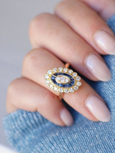 Bague style Art Deco saphirs & diamants 58 Facettes