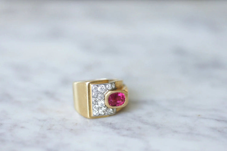 Bague 51 Bague Tank tourmaline rose et diamants 58 Facettes