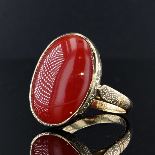 Bague 56 Bague ancienne et son corail rouge japonais 58 Facettes 21-547