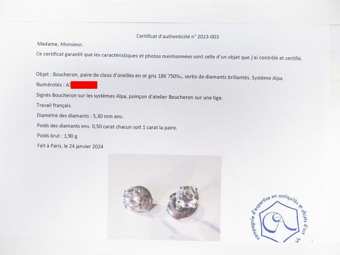 Boucles d'oreilles boucles d'oreilles BOUCHERON puces diamants 1 ct or blanc 18k 58 Facettes 257001