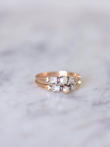 Bague Bague Belle Epoque double anneau perle fine diamant 58 Facettes