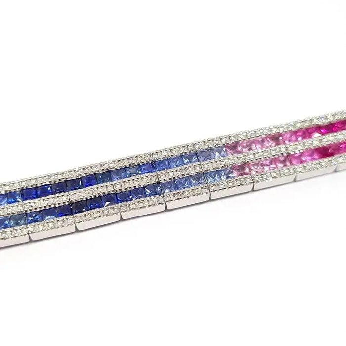 Bracelet Bracelet rivière saphirs multicolores diamants or blanc 58 Facettes