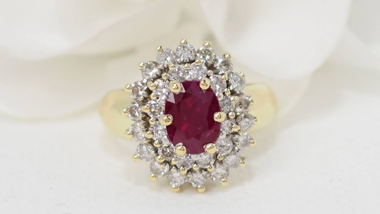 Bague 54.5 Bague pompadour or jaune rubis diamants 58 Facettes 32369