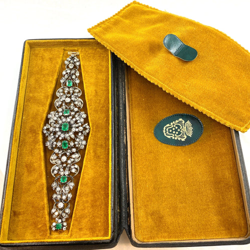 Bracelet Exceptionnel bracelet XIXe diamants, émeraudes, or et argent 58 Facettes