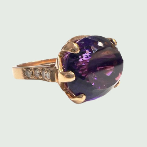 Bague 56 Bague au design contemporain du XXe siècle en or 18 carats avec diamants et améthyste 58 Facettes Q850
