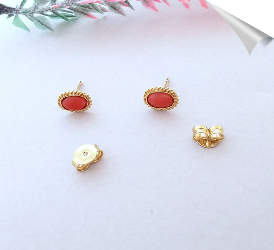 Bague 53 Parure Bague + Boucles d'oreilles, en or, Corail en cabochon 58 Facettes AA 1549