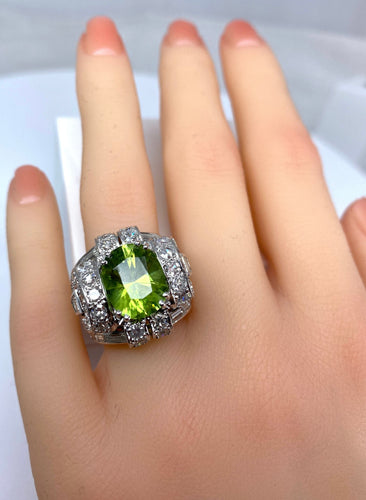 Bague 51 Bague Art Déco Platine diamants et péridot 58 Facettes