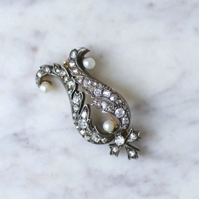 Broche Broche ancienne diamants et perles 58 Facettes