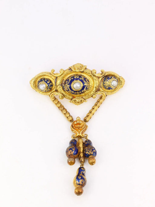 Broche Broche ancienne Napoléon III or perles et émail bleu 58 Facettes 862