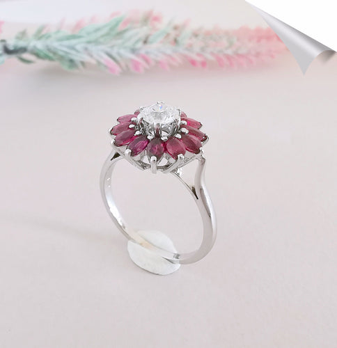 Bague 54.5 Bague Ancienne Rubis Diamant 0,50 ct Or Blanc 58 Facettes AA 1523