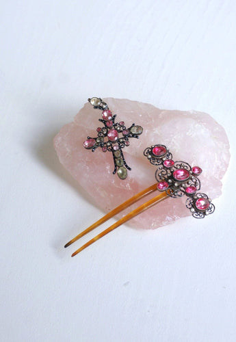 Accessoire Pique à cheveux en argent, émail, et pierres du Rhin 58 Facettes