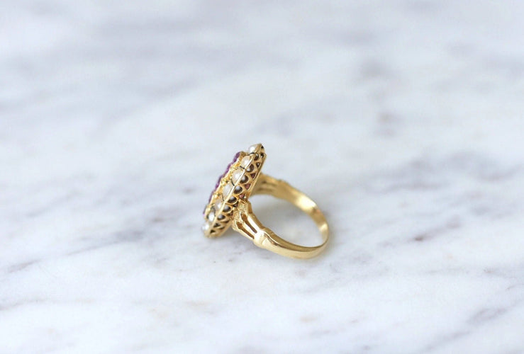 Bague Bague marquise perles et rubis 58 Facettes