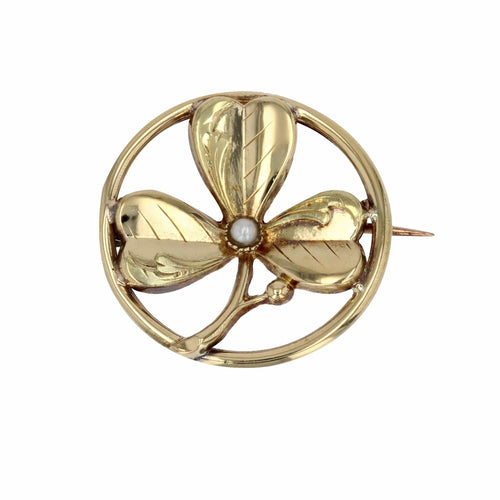 Broche Broche de col or jaune trèfle perle 58 Facettes CVBR63