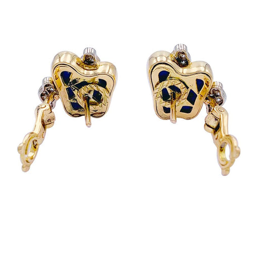 Boucles d'oreilles Boucles d'oreilles vintage, or jaune, lapis lazuli, diamants. 58 Facettes 32311