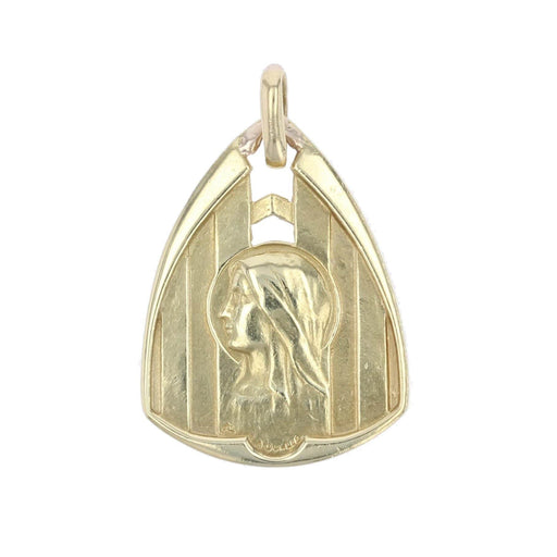 Pendentif Médaille triangulaire or jaune Vierge auréolée 58 Facettes 14-083