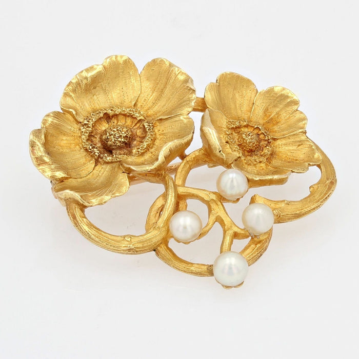 Broche Broche ancienne Art nouveau fleurs et perles fines 58 Facettes 22-476