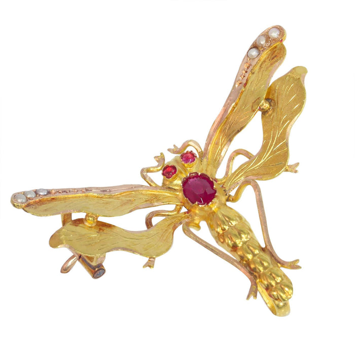 Broche Broche avec rubis et demi-perles de rocaille 58 Facettes 22279-0308